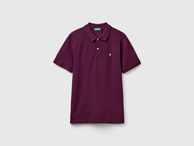 Benetton Erkek Mor %100 Koton Slim Fit Polo T-Shirt