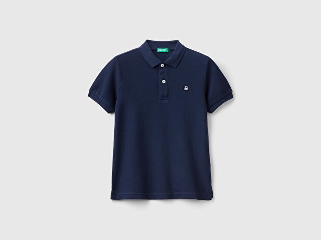 Benetton Erkek Çocuk Lacivert Logolu Pike Polo T-Shirt