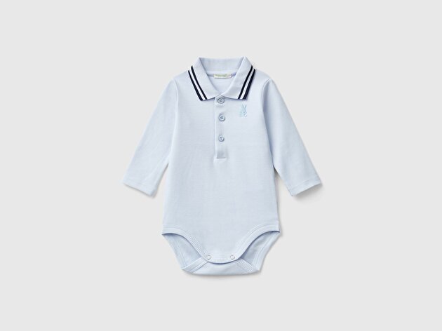Benetton Bebek Açık Mavi Polo Yaka Çıtçıtlı Body