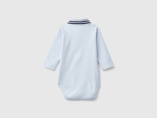 Benetton Bebek Açık Mavi Polo Yaka Çıtçıtlı Body
