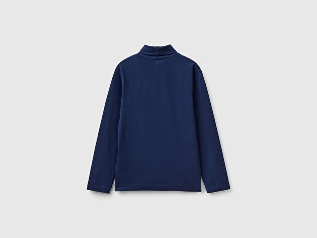 Benetton Erkek Çocuk Lacivert Balıkçı Yaka Basic T-Shirt