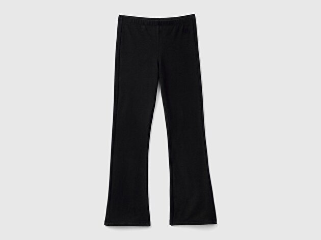 Benetton Kız Çocuk Siyah Geniş Paça Logo Detaylı Tayt