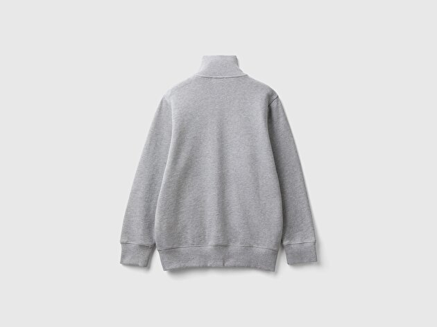 Benetton Erkek Çocuk Gri Melanj Logolu Sweatshirt