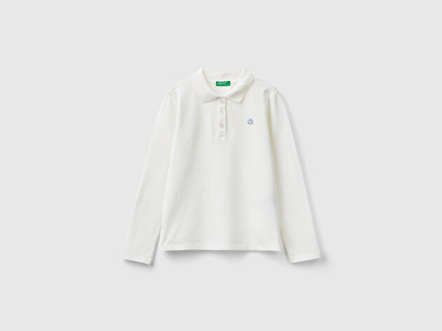 Benetton Kız Çocuk Ekru Logo İşlemeli Polo T-Shirt