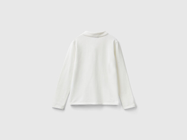Benetton Kız Çocuk Ekru Logo İşlemeli Polo T-Shirt