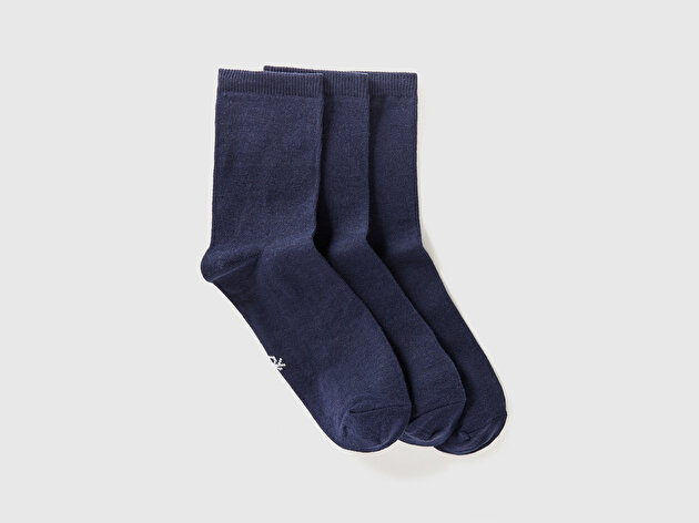 Benetton Unisex Koyu Mavi 3'lü Soket Çorap