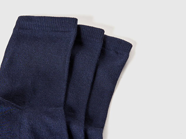 Benetton Unisex Koyu Mavi 3'lü Soket Çorap