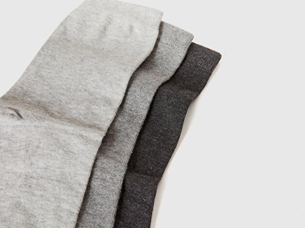 Benetton Unisex Gri-Antrasit-Siyah 3'lü Soket Çorap