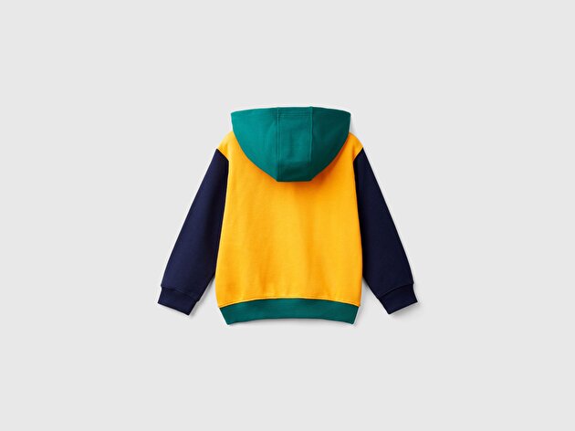 Benetton Erkek Bebek Lila-Bordo-Taba Logo Baskılı Kanguru Cepli Kapüşonlu Sweatshirt