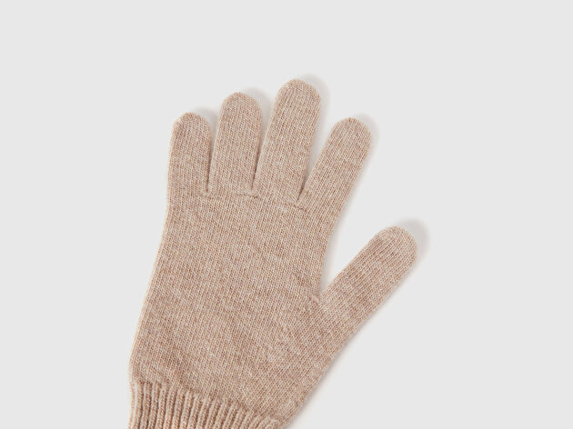 Benetton Kadın Ekru %100 Yün Bilek Detaylı Düz Eldiven