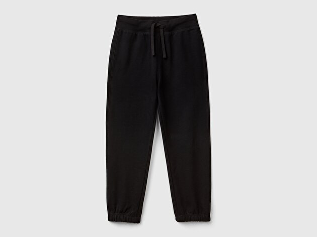 Benetton Erkek Çocuk Siyah Sağ Arka Cebi Logolu Beli Lastikli Büzgü İpli Eşofman Altı