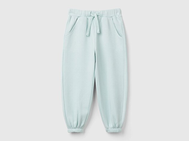 Benetton Kız Bebek Su Yeşili Arkası Logo Detaylı Beli Paçası Lastikli Büzgü İpli Eşofman Altı