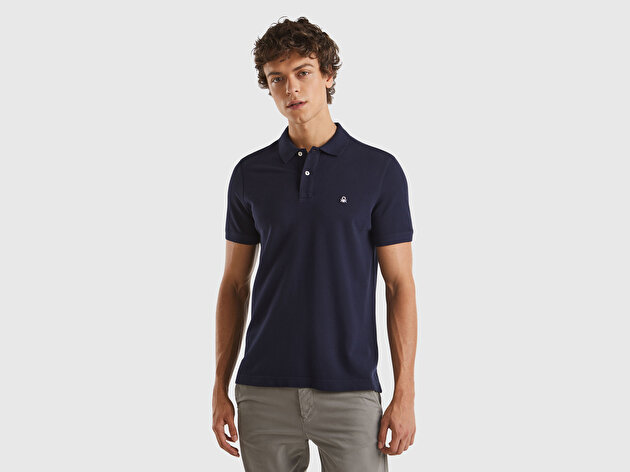 Benetton Erkek Lacivert Regular Fit Kısa Kollu Polo T-Shirt