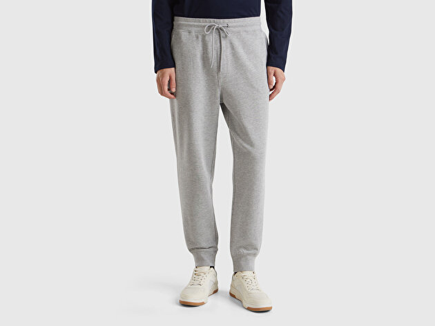 Benetton Erkek Gri Melanj %100 Pamuk Yanları Cepli Arkası Cep Detaylı Eşofman Altı