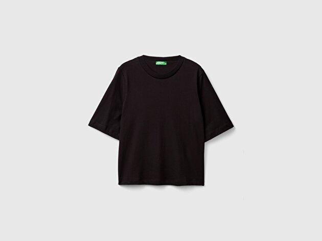 Benetton Kadın Siyah %100 Koton Boxy Fit T-Shirt