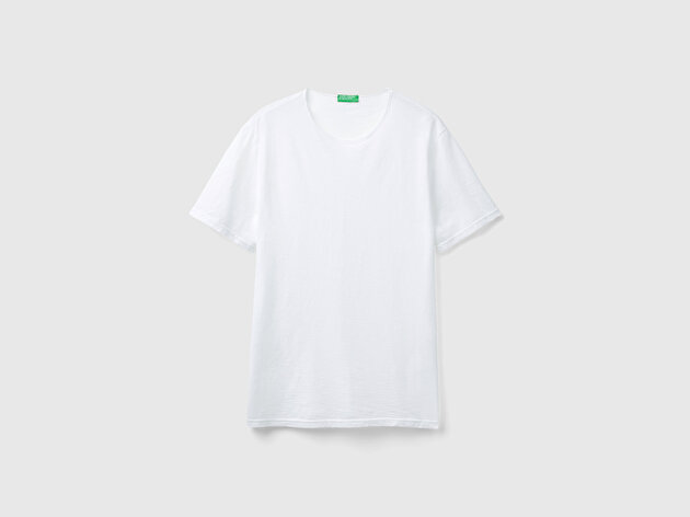 Benetton Erkek Beyaz Bisiklet Yaka Slub T-shirt