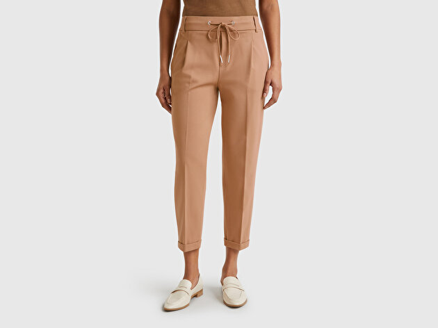 Benetton Kadın Taba  Beli Lastikli Pantolon