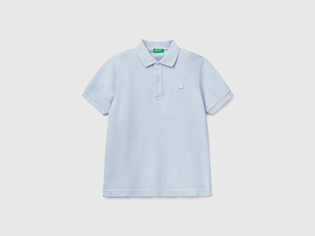 Benetton Erkek Çocuk Açık Mavi Logolu Pike Polo T-Shirt