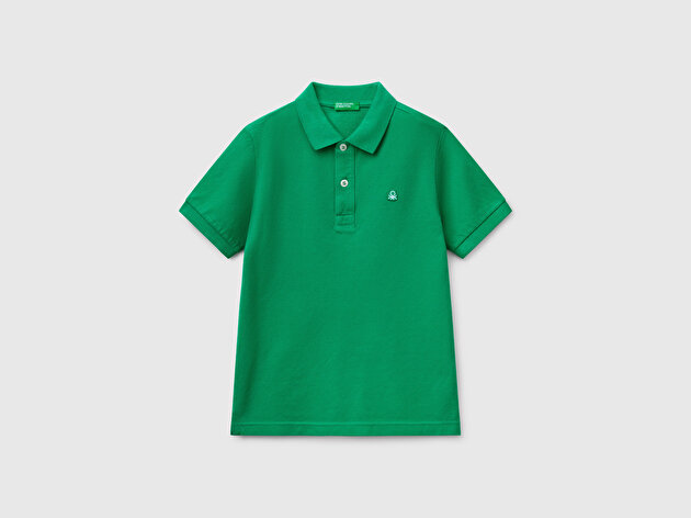 Benetton Erkek Çocuk Yeşil Logolu Pike Polo T-Shirt