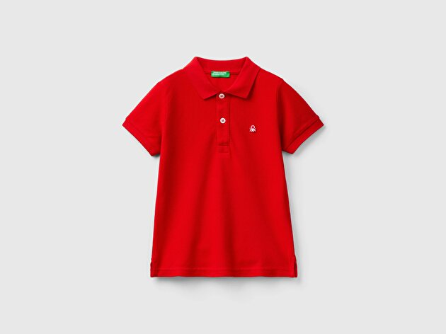 Benetton Erkek Bebek Kırmızı Logolu Pike Polo T-Shirt