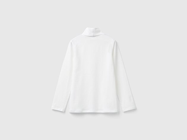 Benetton Kız Çocuk Ekru Balıkçı Yaka Basic T-Shirt