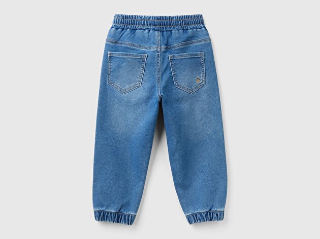 Benetton Erkek Bebek Mavi Arka Cebi Logolu Lastik Paça Ağartılmış Denim Pantolon