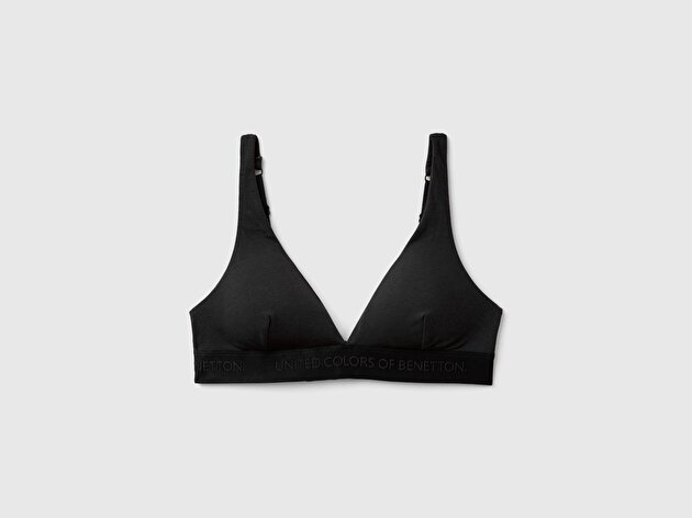 Benetton Kadın Siyah Pamuk Karışımlı Logo Bantlı V Yaka Sütyen