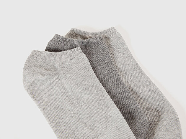 Benetton Unisex Beyaz-Krem-Gri 3'lü Patik Çorap