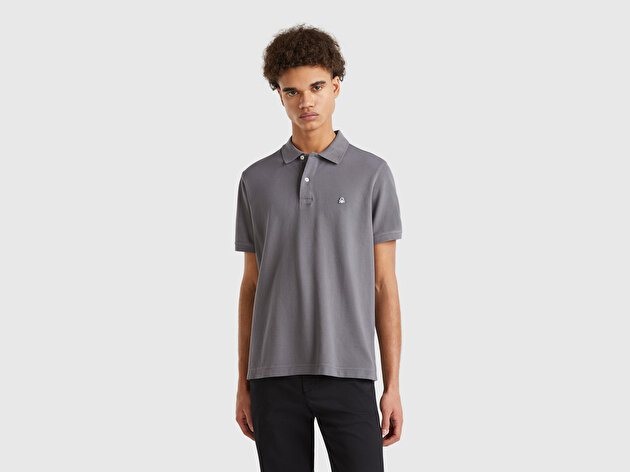 Benetton Erkek Antrasit Regular Fit Kısa Kollu Polo T-Shirt