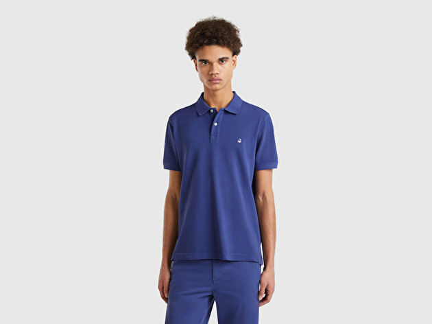 Benetton Erkek Koyu Mavi Regular Fit Kısa Kollu Polo T-Shirt