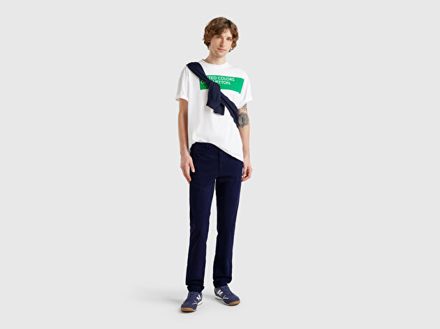 Benetton Erkek Lacivert Slim Fit Chino Pantolon