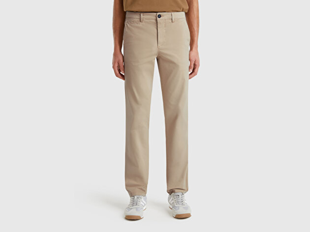 Benetton Erkek Bej Slim Fit Chino Pantolon