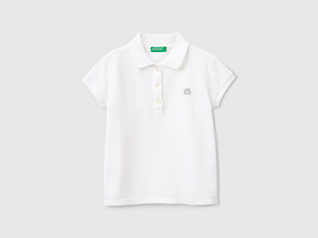 Benetton Kız Bebek Beyaz Logolu Pike Polo T-Shirt