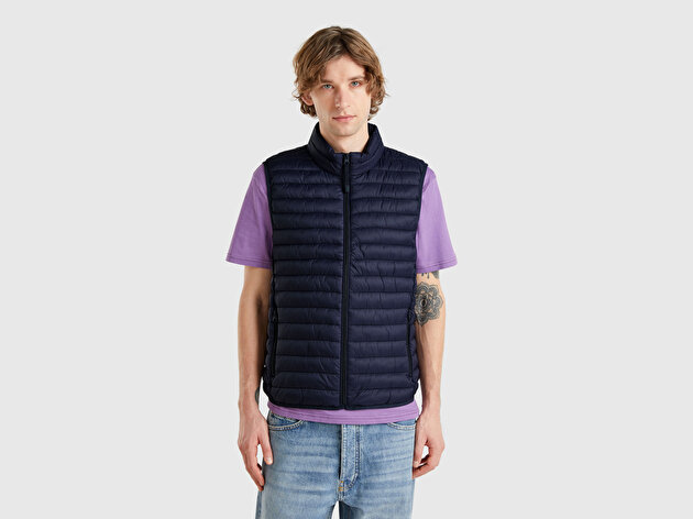 Benetton Erkek Lacivert Polyester Dolgulu Regular Fit Yelek