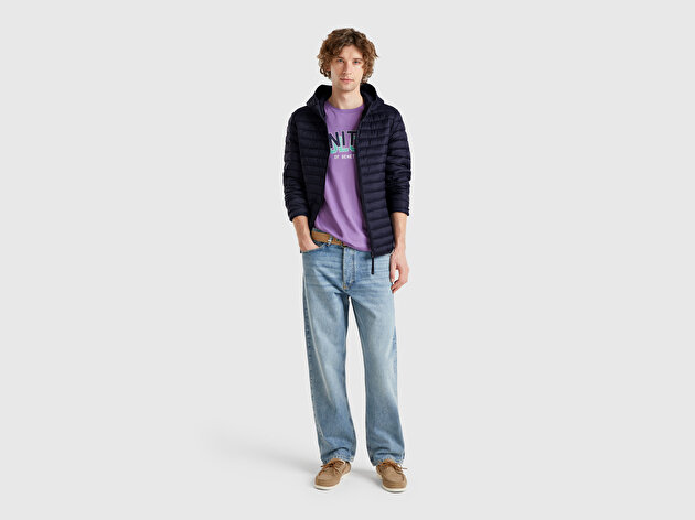 Benetton Erkek Lacivert Polyester Dolgulu Regular Fit Kapüşonlu Puffer Mont