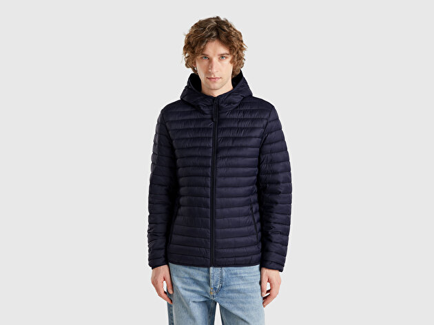 Benetton Erkek Lacivert Polyester Dolgulu Regular Fit Kapüşonlu Puffer Mont