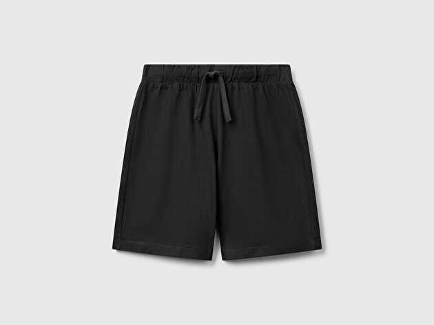 Benetton Erkek Çocuk Siyah Arka Cebi Logo Baskılı Beli İpli Şort