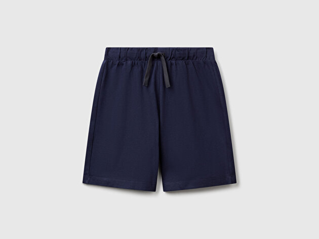 Benetton Erkek Çocuk Lacivert Arka Cebi Logo Baskılı Beli İpli Şort