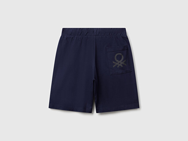 Benetton Erkek Çocuk Lacivert Arka Cebi Logo Baskılı Beli İpli Şort