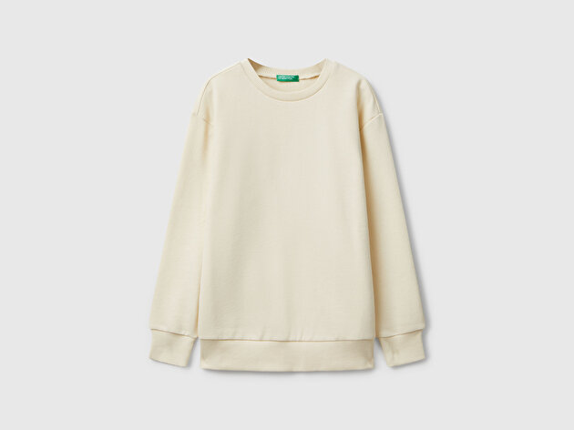Benetton Erkek Çocuk Krem Baskı Detaylı Bisiklet Yaka Relaxed Fit Sweatshirt