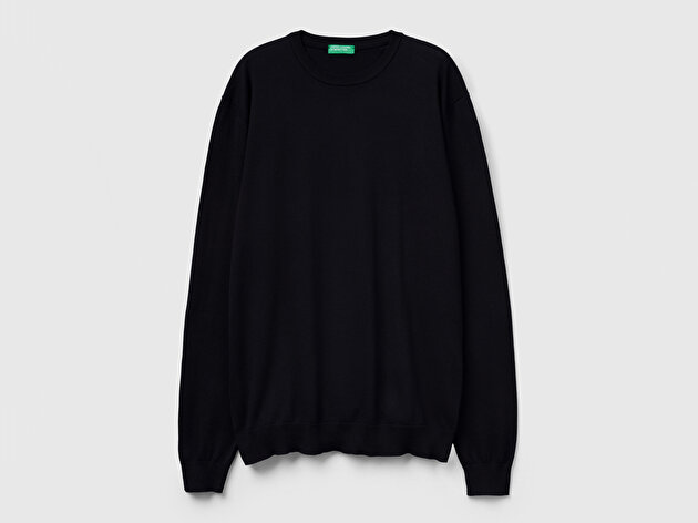 Benetton Erkek Siyah %100 Koton Bisiklet YakaKazak