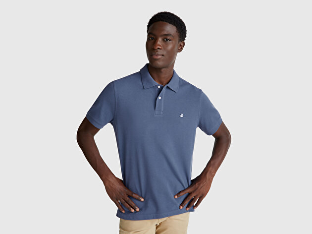 Benetton Erkek Havacı Mavi Regular Fit Kısa Kollu Polo T-Shirt