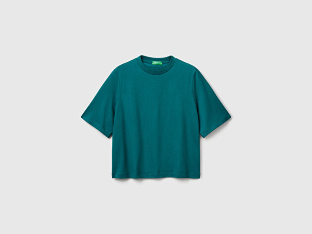Benetton Kadın Koyu Yeşil %100 Koton Boxy Fit T-Shirt
