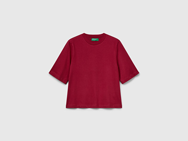 Benetton Kadın Fuşya %100 Koton Boxy Fit T-Shirt