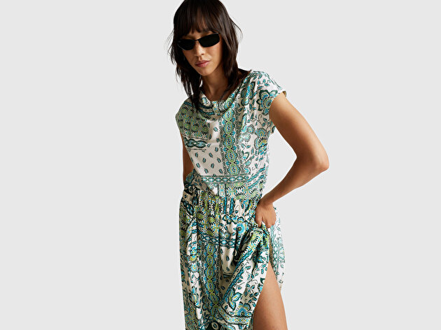 Benetton Kadın Açık Yeşil Desenli Kolsuz T-Shirt