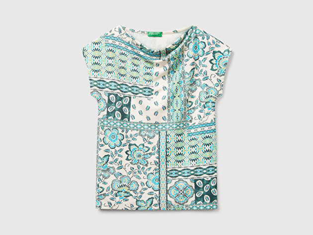 Benetton Kadın Açık Yeşil Desenli Kolsuz T-Shirt