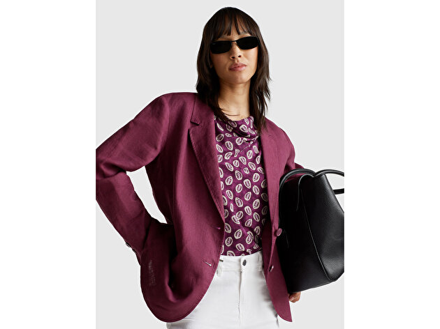 Benetton Kadın Mürdüm Desenli Kolsuz T-Shirt