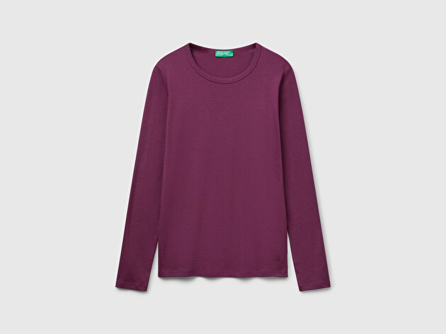 Benetton Kadın Mürdüm Basic Bisiklet Yaka Uzun Kollu T-Shirt