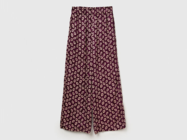 Benetton Kadın Pembe Mix %100 Viskon Rahat Kesim Beli Lastikli Cepli Pantolon