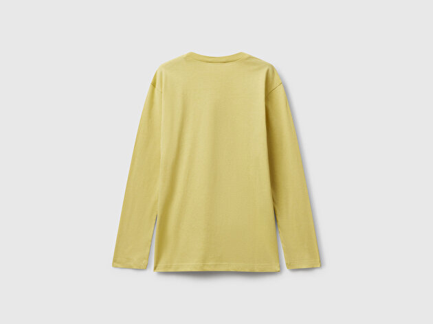 Benetton Erkek Çocuk Hardal Önü Baskılı Bisiklet Yaka Uzun Kollu Jarse T-shirt